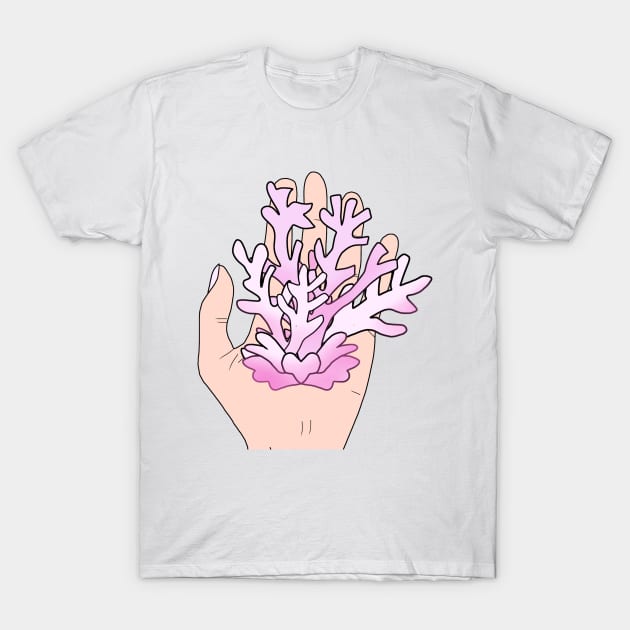 corals in hand, drawing art in save the planet concept. T-Shirt by zinfulljourney